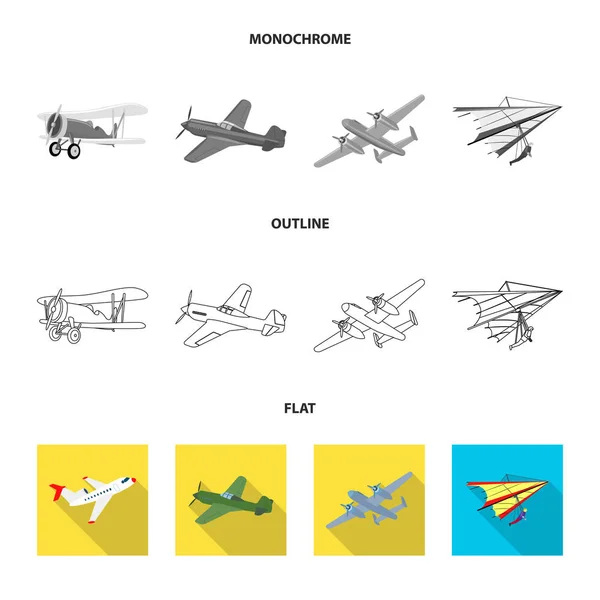 Vektordesign von Flugzeug und Transportlogo. Set von Flugzeug und Himmelsvektorsymbol für Aktien. — Stockvektor