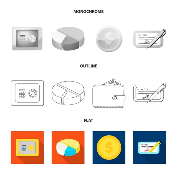 Векторная иллюстрация банковского и денежного знака. Сбор иконки банка и вектора векселя на складе . — стоковый вектор