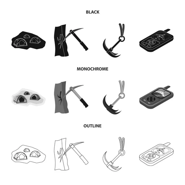 Isolerade objekt för bergsklättring och topp tecken. Samling av bergsklättring och camp vektor ikonen för lager. — Stock vektor