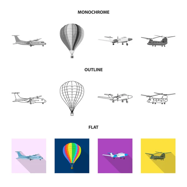 Ilustração vetorial de avião e símbolo de transporte. Coleção de plano e ícone de vetor de céu para estoque . — Vetor de Stock