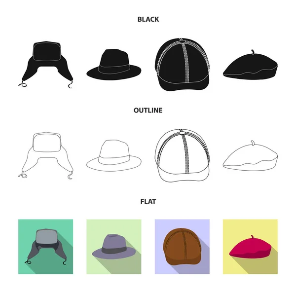 Illustrazione vettoriale del copricapo e del logo del cappuccio. Raccolta di copricapo e icona vettoriale accessoria per magazzino . — Vettoriale Stock