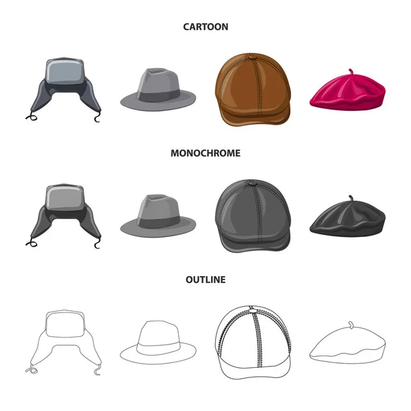 Illustrazione vettoriale del copricapo e del simbolo del cappuccio. Set di copricapo e icona vettoriale accessoria per magazzino . — Vettoriale Stock