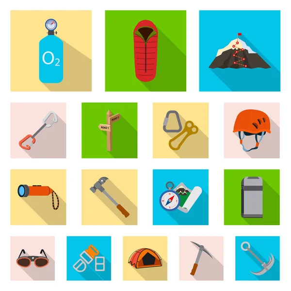 Vector illustratie van alpinisme en piek teken. Set van alpinisme en kamp vector pictogram voor voorraad. — Stockvector