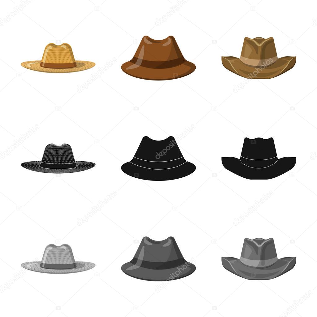 Isolated object of headgear and cap logo. Collection of headgear and accessory stock symbol for web.