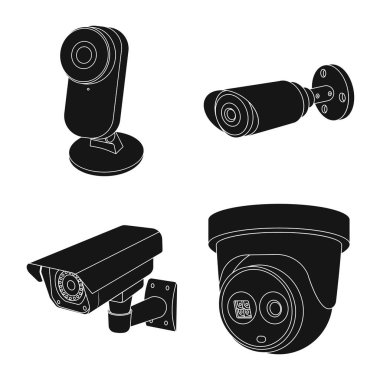 Cctv ve kamera işareti vektör tasarımı. Hisse senedi için cctv ve sistem vektör simge topluluğu.