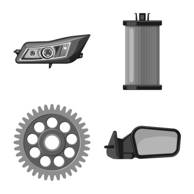Otomatik ve bölümü logosu yalıtılmış nesne. Oto, araba hisse senedi vektör çizim seti.