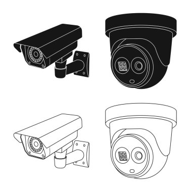 Cctv kamera simgesi vektör Illustration. Hisse senedi için cctv ve sistem vektör simge topluluğu.