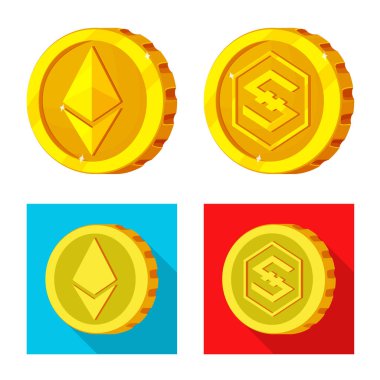 Cryptocurrency ve para logo vektör Illustration. Cryptocurrency ve hisse senedi için kripto vektör simge kümesi.