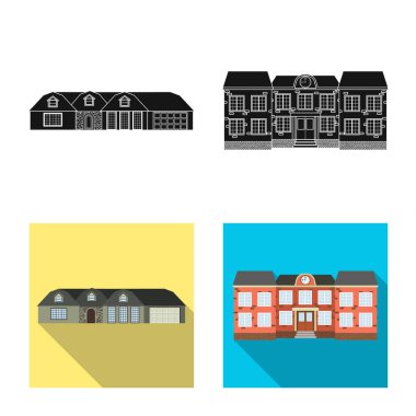 Bina ve açık yalıtılmış nesne sembol. Bina ve çatı vektör simgesini hissenin koleksiyonu.