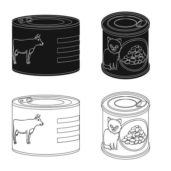 Ilustração vetorial de lata e símbolo de comida. Conjunto de lata e pacote vetor ícone para estoque . — Vetor de Stock