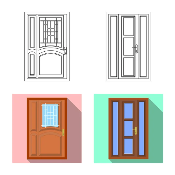 Conception vectorielle de la porte et de l'icône avant. Ensemble de porte et icône vectorielle en bois pour stock . — Image vectorielle