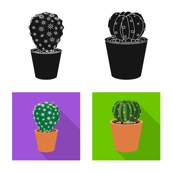 Vektorillustration von Kaktus und Topfsymbol. Set von Kakteen und Kakteen Vektor-Symbol für Aktien. — Stockvektor