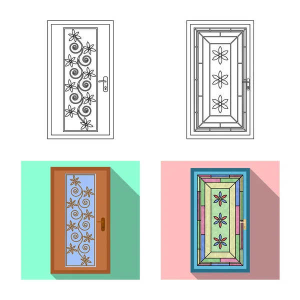 Objet isolé de la porte et du logo avant. Ensemble de porte et illustration vectorielle en bois . — Image vectorielle