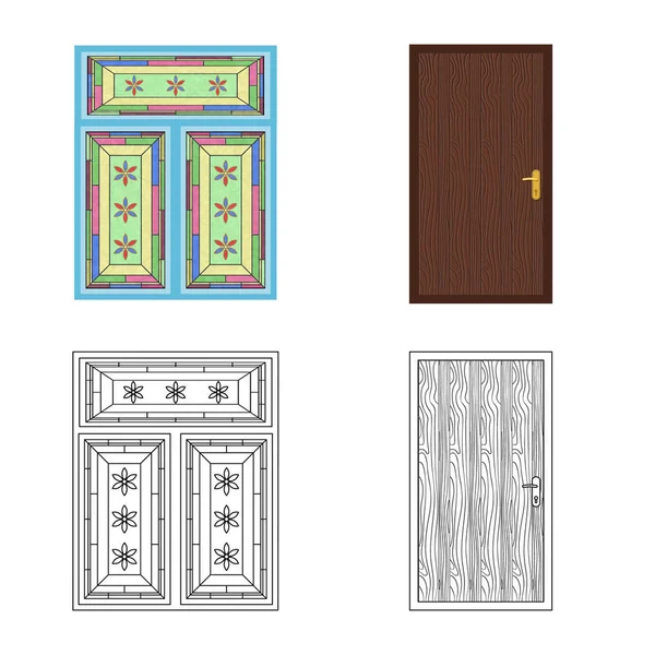 Ilustración vectorial de puerta y símbolo frontal. Conjunto de ilustración vectorial de puerta y madera . — Vector de stock