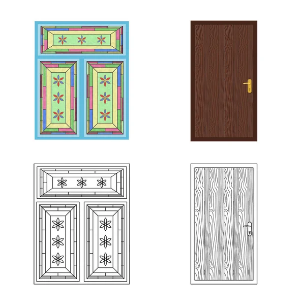 Illustration vectorielle de la porte et du symbole avant. Ensemble de porte et illustration vectorielle en bois . — Image vectorielle