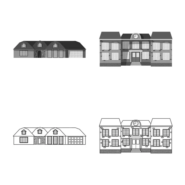 Vektor-Design von Gebäude und Front-Schild. Set von Bau- und Dachstocksymbolen für das Web. — Stockvektor