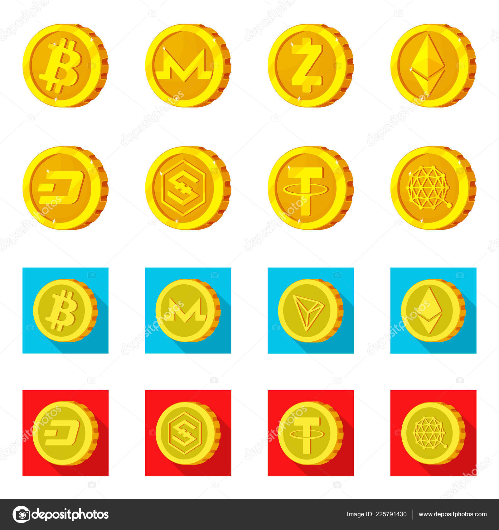 Isolated object of cryptocurrency and coin symbol. Set of cryptocurrency  and crypto stock symbol for web. Stock Vector by ©magicleaf 225791430