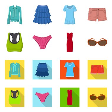 Kadın ve giyim logo vektör çizimi. Hisse senedi için kadın ve aşınma vektör simge topluluğu.