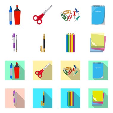 Ofis ve tedarik simge vektör tasarımı. Ofis ve okul hisse senedi simgesi için web topluluğu.