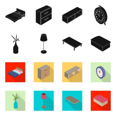 Yatak odası ve oda simge vektör tasarımı. Yatak ve mobilya hisse senedi vektör çizim seti.