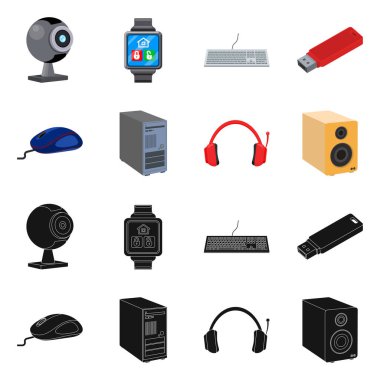 Dizüstü bilgisayar ve aygıt simgesinin vektör resmi. Dizüstü bilgisayar ve sunucu hisse senedi vektör çizim seti.