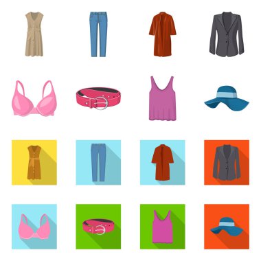 Kadın ve giyim simge vektör Illustration. Kadın ayarla ve vektör simge stok giyim.