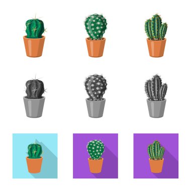 Kaktüs ve pot simge vektör Illustration. Kaktüs ve kaktüsler hisse senedi vektör çizim koleksiyonu.