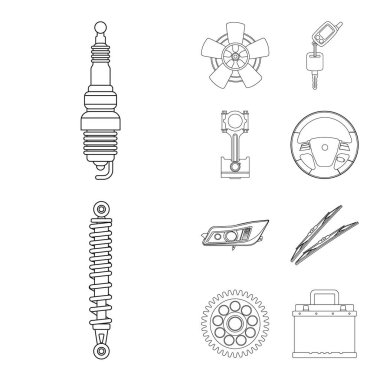 Otomatik ve parçası sembol yalıtılmış nesne. Oto, araba hisse senedi simgesi için web topluluğu.