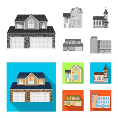 Vektör yapı tasarımı ve ön işareti. Bina ve çatı vektör simgesini hissenin koleksiyonu.