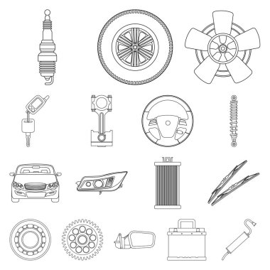 Otomatik ve bölümü logo vektör Illustration. Hisse senedi için oto, araba vektör simge kümesi.
