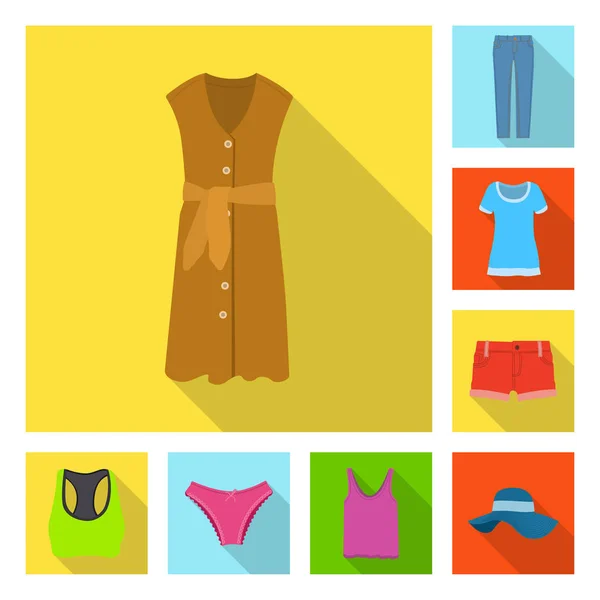 Diseño vectorial de mujer e icono de la ropa. Conjunto de mujer y desgaste símbolo de stock para la web . — Vector de stock