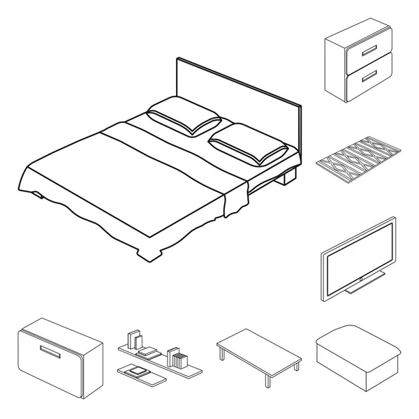 Diseño vectorial del dormitorio y el logotipo de la habitación. Conjunto de dormitorio y muebles vector icono para la acción . — Archivo Imágenes Vectoriales