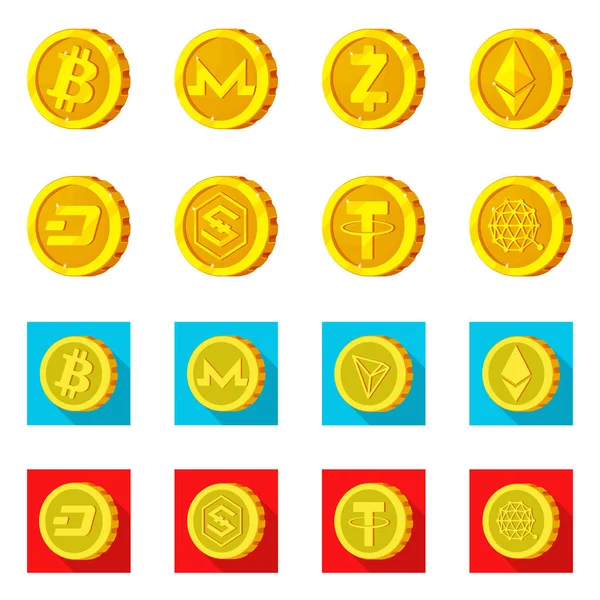 Objet isolé de crypto-monnaie et symbole de pièce de monnaie. Ensemble de crypto-monnaie et crypto-stock symbole pour le web . — Image vectorielle