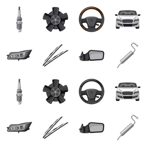 Vektorillustration des Auto- und Bauteilsymbols. Sammlung von Auto-und Auto-Aktiensymbol für das Web. — Stockvektor