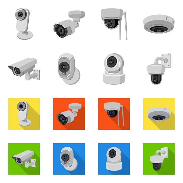 Objeto isolado de cctv e ícone de câmera. Conjunto de cctv e sistema de ilustração do vetor estoque . — Vetor de Stock