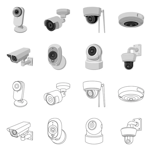 Cctv ve kamera simgesinin vektör tasarımı. Cctv ve sistem stok vektör çizim seti. — Stok Vektör