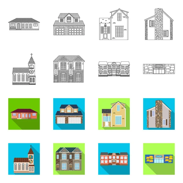 Objet isolé du bâtiment et symbole avant. Ensemble d'icône vectorielle de bâtiment et de toit pour stock . — Image vectorielle