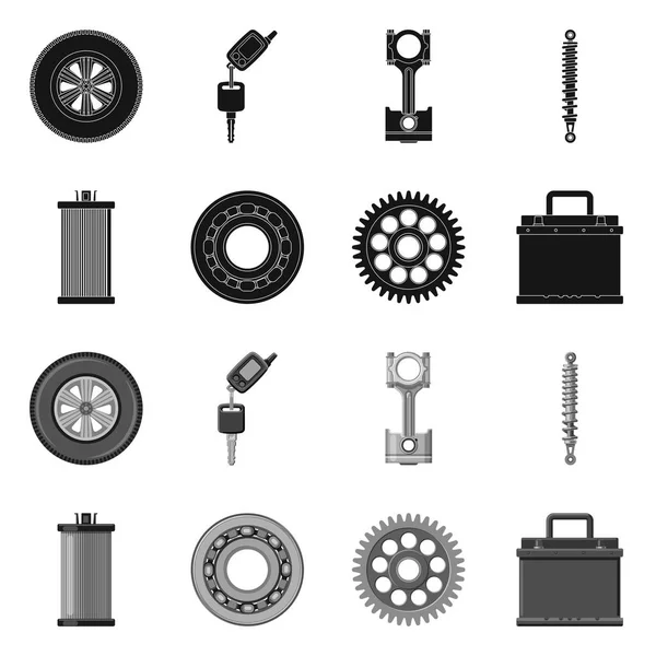 Vector illustratie van auto en deel van de teken. Collectie van auto en auto vector pictogram voor voorraad. — Stockvector