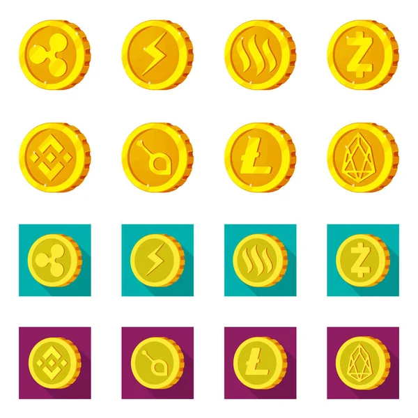 Isolated object of cryptocurrency and coin symbol. Collection of cryptocurrency and crypto stock symbol for web. — Stock Vector