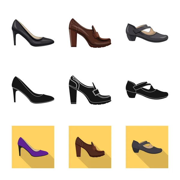 Lábbeli és nő logó vektoros illusztráció. Gyűjteménye cipő és láb tőzsdei szimbólum a web. — Stock Vector