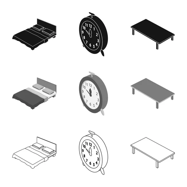 Illustrazione vettoriale dell'icona della camera da letto e della stanza. Set di camera da letto e mobili stock vettoriale illustrazione . — Vettoriale Stock