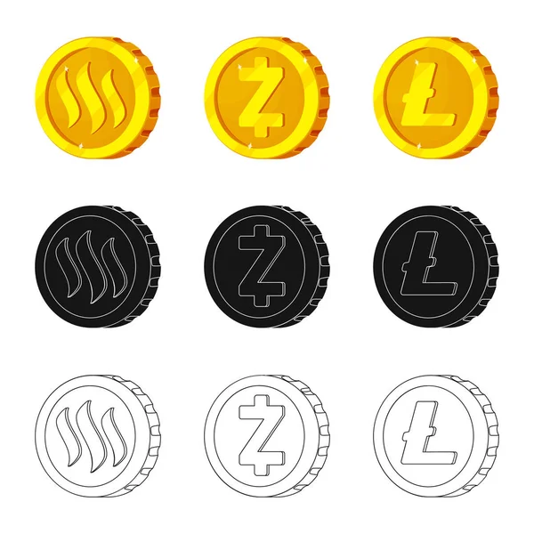 Objet isolé de crypto-monnaie et icône de pièce de monnaie. Ensemble de crypto-monnaie et crypto-stock symbole pour le web . — Image vectorielle
