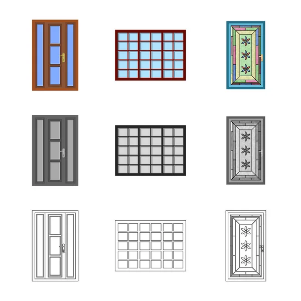 Geïsoleerde object van deur en front teken. Verzameling van deur en houten aandelensymbool voor web. — Stockvector