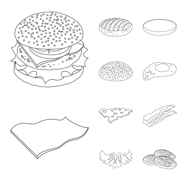 Diseño vectorial de hamburguesa y símbolo sándwich. Colección de hamburguesas y rebanadas de papel símbolo para web . — Vector de stock