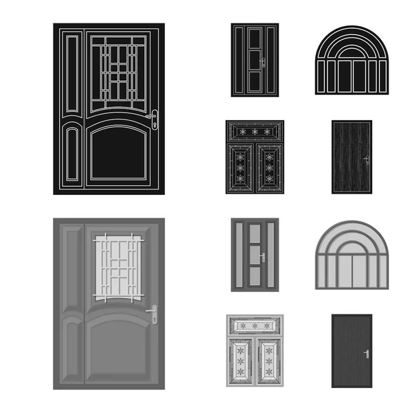 Objet isolé de la porte et du symbole avant. Ensemble de porte et symbole de stock en bois pour toile . — Image vectorielle