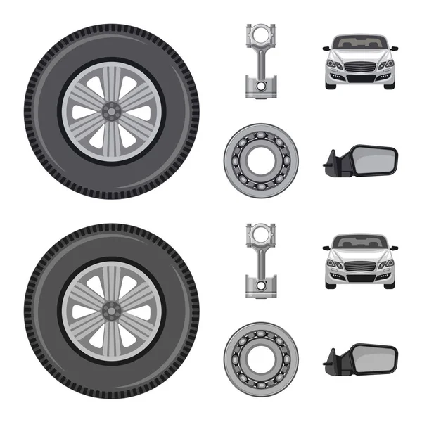 Illustrazione vettoriale dell'icona auto e parte. Raccolta di auto e auto stock simbolo per il web . — Vettoriale Stock