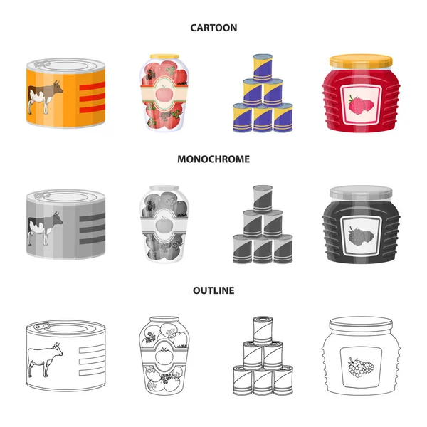 Illustrazione vettoriale di lattina e simbolo alimentare. Set di illustrazione vettoriale del contenitore e del pacchetto . — Vettoriale Stock