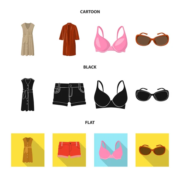 Diseño vectorial de mujer e icono de la ropa. Conjunto de mujer y desgaste símbolo de stock para la web . — Vector de stock