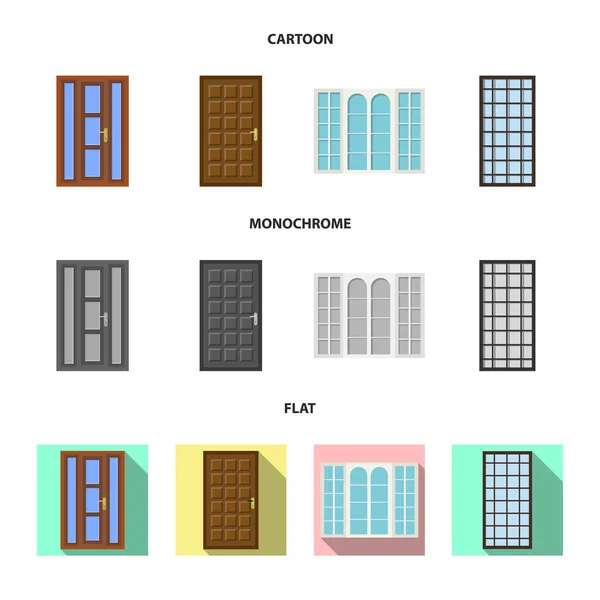 Izolovaný objekt dveří a loga. Dveře a dřevěné vektorové ilustrace. — Stockový vektor