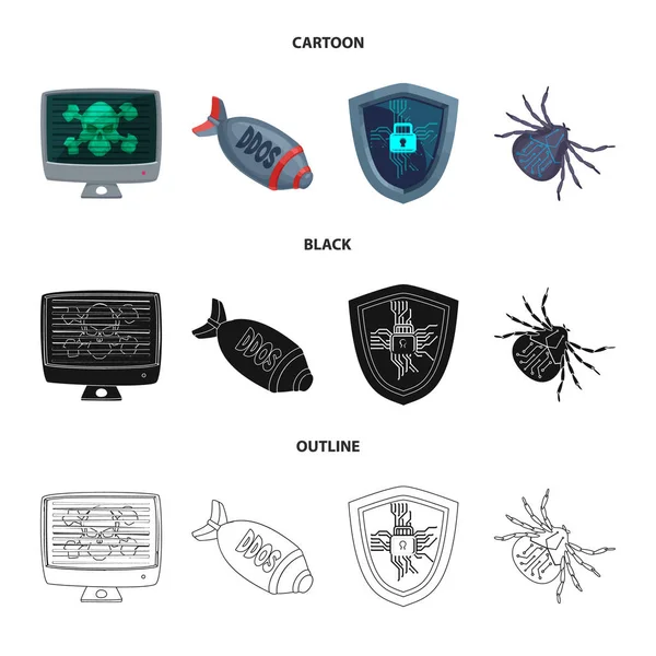 Illustration vectorielle du virus et icône sécurisée. Collecte de virus et illustration vectorielle de cyber-stock . — Image vectorielle